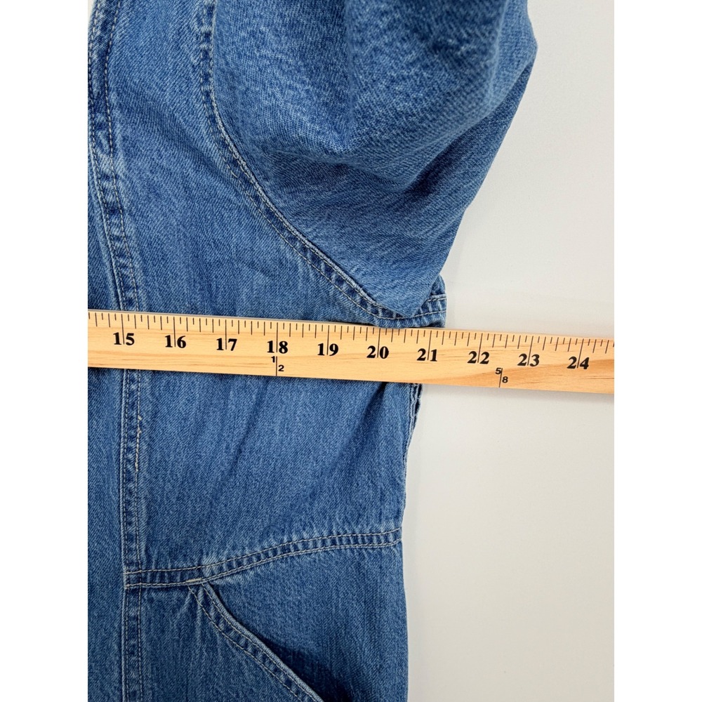 Madewell Denim Square Neck Puff Sleeve Mini Dress Blue Size 16W Pockets Cotton - Picture 8 of 14